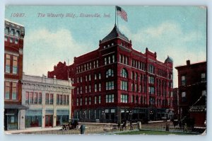 Evansville Indiana IN Postcard The Waverly Building Exterior Roadside 1921 Flag