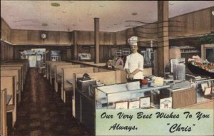 Soo MI Chris Air Conditioned Steak House Chef Interior Linen Vintage Postcard