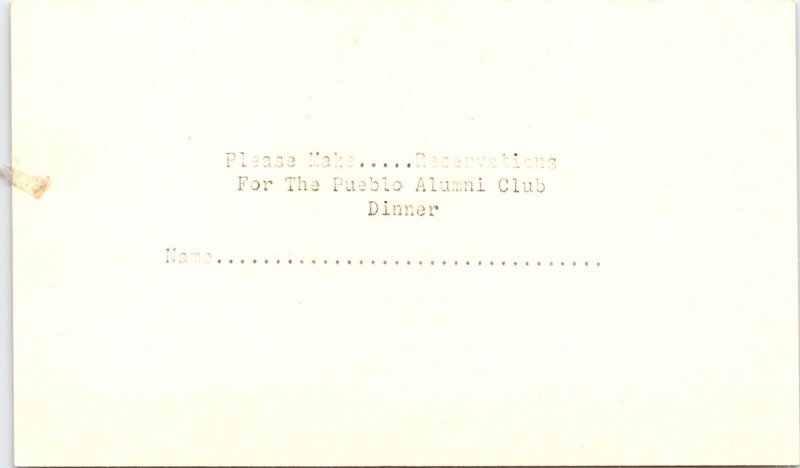 Pueblo Alumni Club Dinner RSVP CO Postcard Frederick Tice