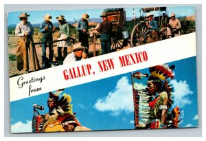 Vintage 1960's Postcard Greetings From Gallup New Mexico - Cowboys Indian Chief