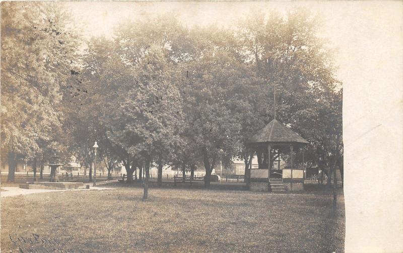 Chillicothe Illinois~Park Scene~Pavilion on Right~Fountain~1907 RPPC Postcard