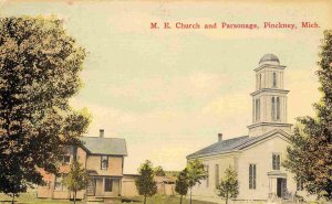 M E Church & Parsonage Pinckney Michigan 1920 postcard