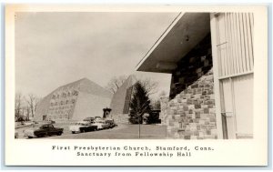 RPPC STAMFORD, CT Connecticut ~ First PRESBYTERIAN CHURCH  c1950s Cars Postcard