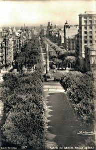 Spain Barcelona Paseo De Gracia Hacia El Mar RPPC 07.38