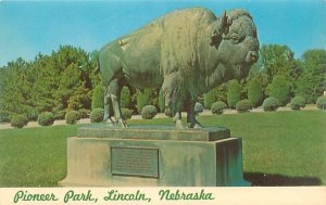 Lincoln Nebraska Pioneer Park, Bison Statue Chrome 1969  Postcard