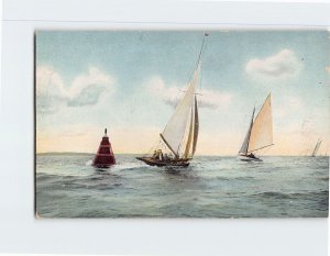 Postcard Sailboats Buoy Seascape Scenery