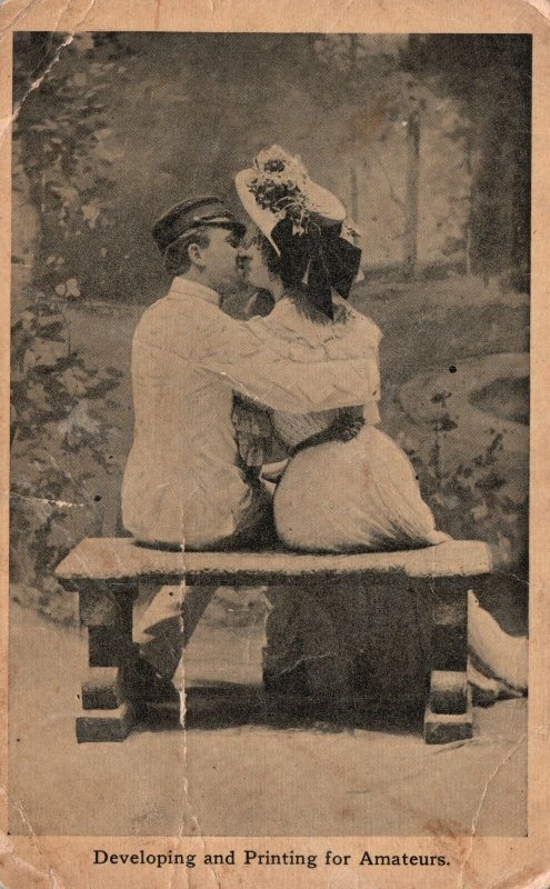 Vintage Postcard 1908 Developing And Printing For Amateurs Lovers Kissing Comic