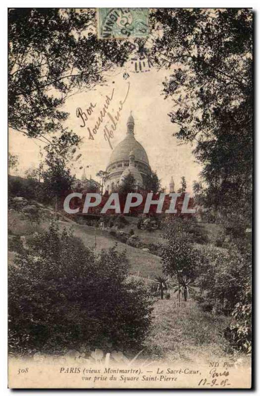 Old Postcard Old Montmartre Paris Sacre Coeur taking view of St. Peter Square