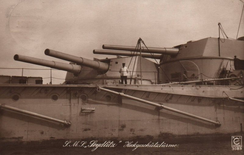 RPPC Photo German Imperial Navy WWI Battleship SMS Seydlitz rear Gun Turrets
