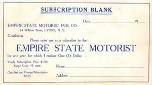 EMPIRE STATE MOTORIST Lyons, NY Magazine Subscription Card Vintage Postcard