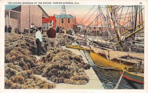 Unloading Sponges Boat Docks Tarpon Springs Florida 1920s postcard