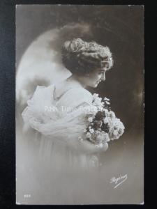 Romance LADY WITH FLOWERS Collection of 2 Old RP French Postcards Regina