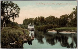 Boat Magnetawan River Highlands Ontari to Chesley Orange & Tees RPO Postcard H82
