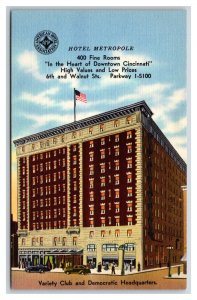 Hotel Metropole Cincinnati Ohio OH UNP Linen Postcard V21