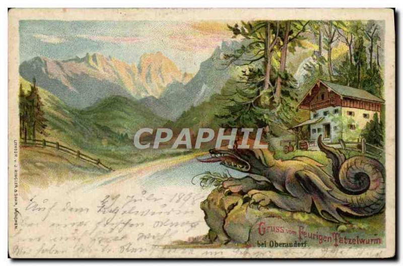 Old Postcard Gruss Vom Feurigen bei Tatzelwurm Oberaudorf Dragon