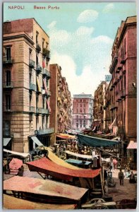 Vtg Napoli Basso Porto Market Street Scene Naples Italy 1910s Old View Postcard