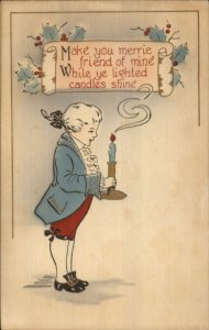 Christmas - Boy w/ Candle Powdered Wig c1910 Whitney Postcard