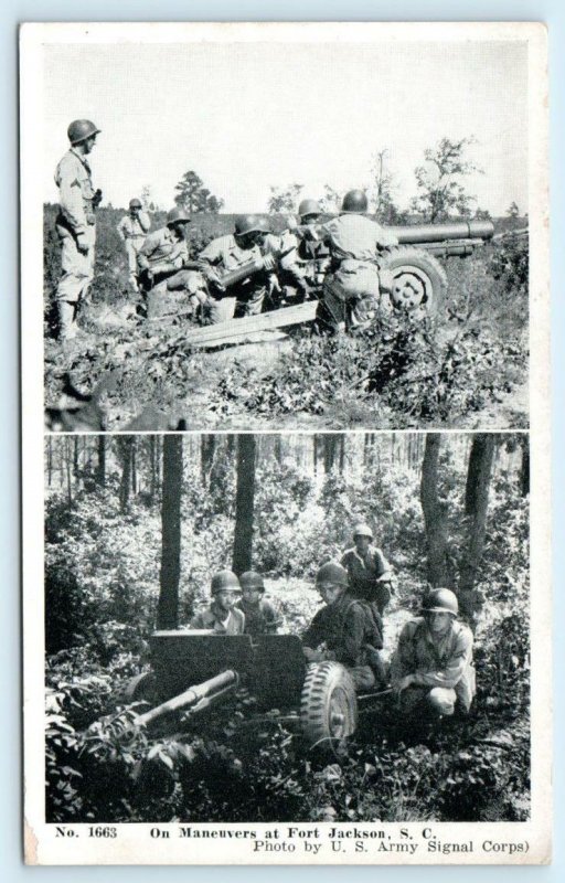 FORT JACKSON, South Carolina SC  Maneuvers HOWITZER & ANTI TANK GUN  Postcard