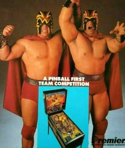 Tag Team Pinball Flyer Original 1985 Wrestling Sports 8.5 x 11 Vintage Retro