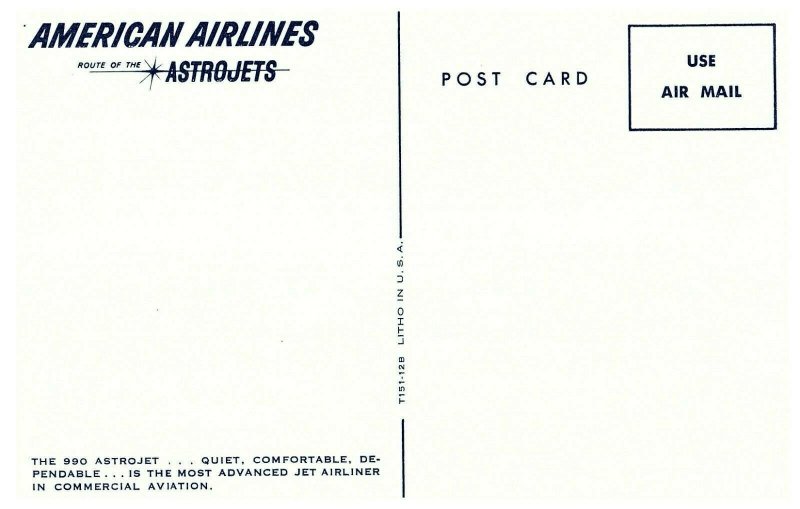 Vintage 1950s Advertising Postcard American Airlines 990 Astrojet Airline Issued