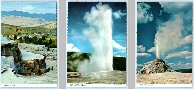 3 -4x6 Postcards YELLOWSTONE NATIONAL PARK ~ Minerva Terrace & Geysers c1970s