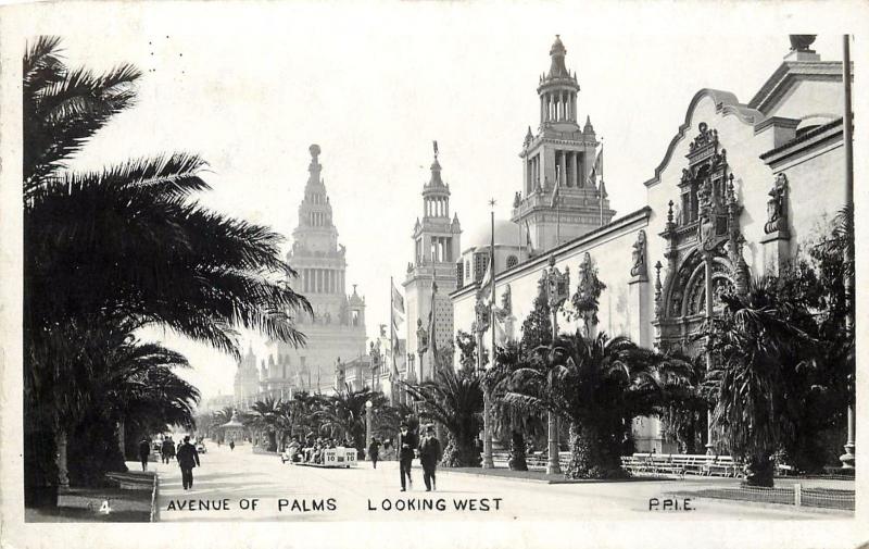 c1915 RPPC Postcard 4 Avenue of Palms P.P.I.E. San Francisco CA Exposition