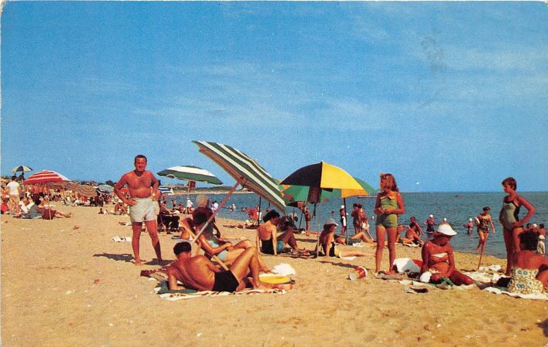 Surf City New Jersey~Beach Scene~Lots of Sunbathers~Ocean County~1957 Postcard