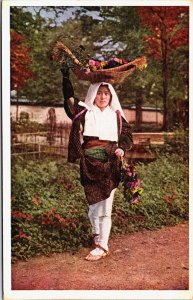 Japan Lady Carries Flowers On Head  Kyoto Vintage Postcard C205