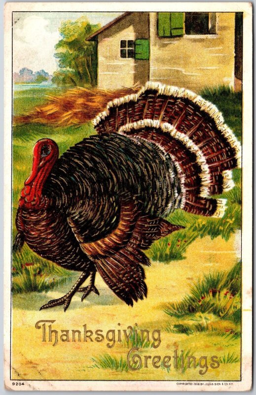 Thanksgiving Greetings Big Turkey In Grounds Posted Postcard