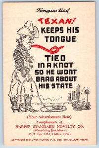 Dallas Texas Postcard Tongue Tied  Brag State Advertising c1940 Vintage Antique