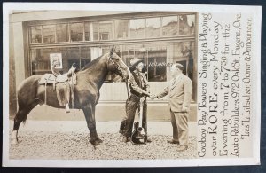 Mint USA RPPC Postcard Cowboy Ray Towers Singing & Playing Over Kore