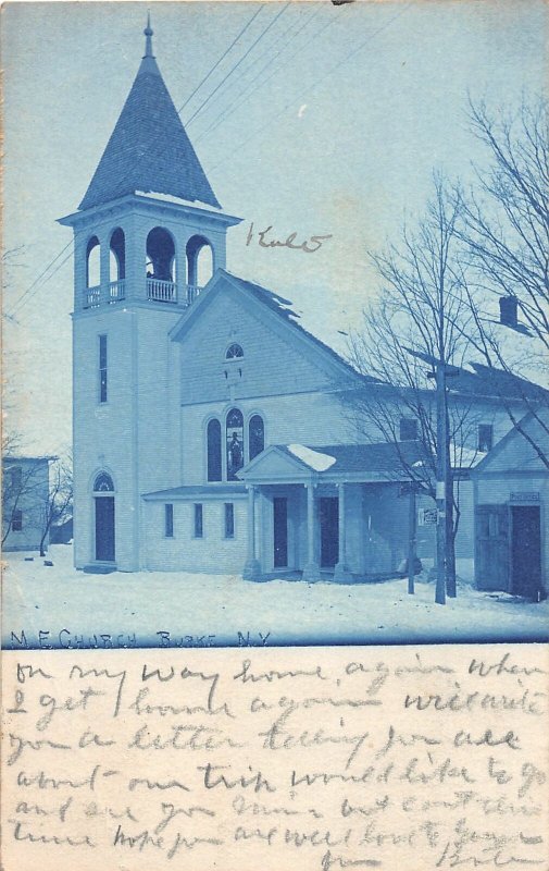 G45/ Burke New York RPPC Postcard Blue Tint 1911 M.E. Church Building