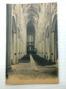 Vintage Postcard France Tours Cathedrale Saint Gatien nef centrale et church