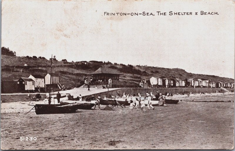 England Frinton-On-Sea The Shelter & Beach Vintage Postcard C182