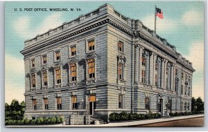 Wheeling West Virginia~US Post Office On Corner~Vintage Linen Postcard