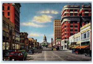 1940 Scenic View Congress Avenue Classic Cars Buildings Austin Texas TX Postcard