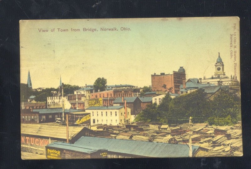 NORWALK OHIO VIEW OF DOWNTOWN FROM BRIDGE VINTAGE POSTCARD 1912