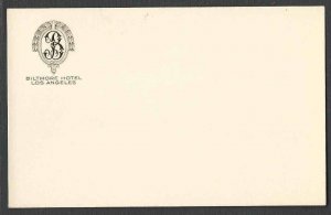 Ca 1925 LOS ANGELES CA BILTMORE HOTEL COMPLIMENTRY GUEST CARD FOR MAILING