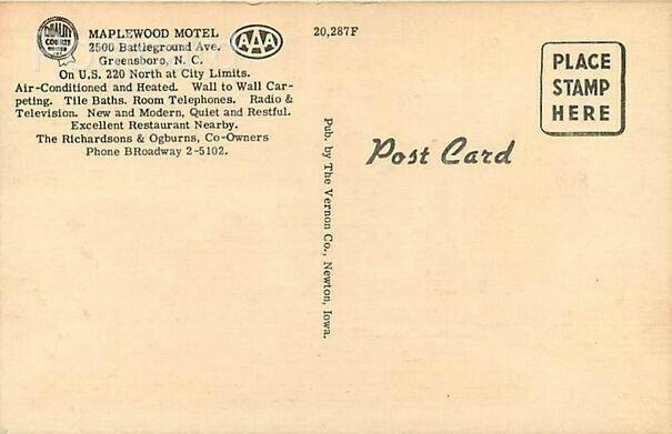 NC, Greensboro, North Carolina, Maplewood Motel, Multi View, Vernon Company