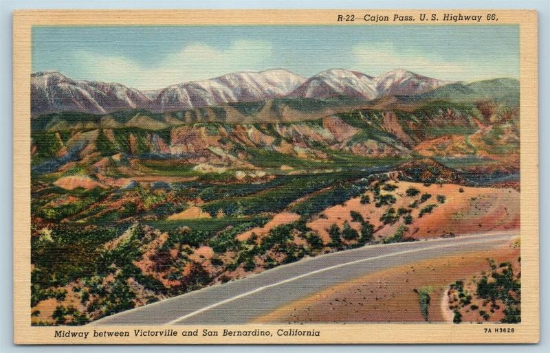 Postcard CA Cajon Pass Route 66 Between Victorville & San Bernardino Linen Q13