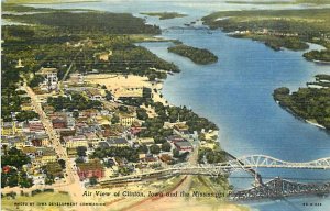 IA, Clinton, Iowa, City Scene, Aerial View,Mississippi River,Curteich No 9BH1628