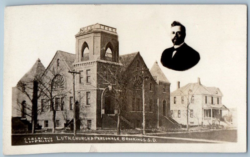 c1915 Lutheran Church & Parsonage Building Brookings SD RPPC Photo Postcard