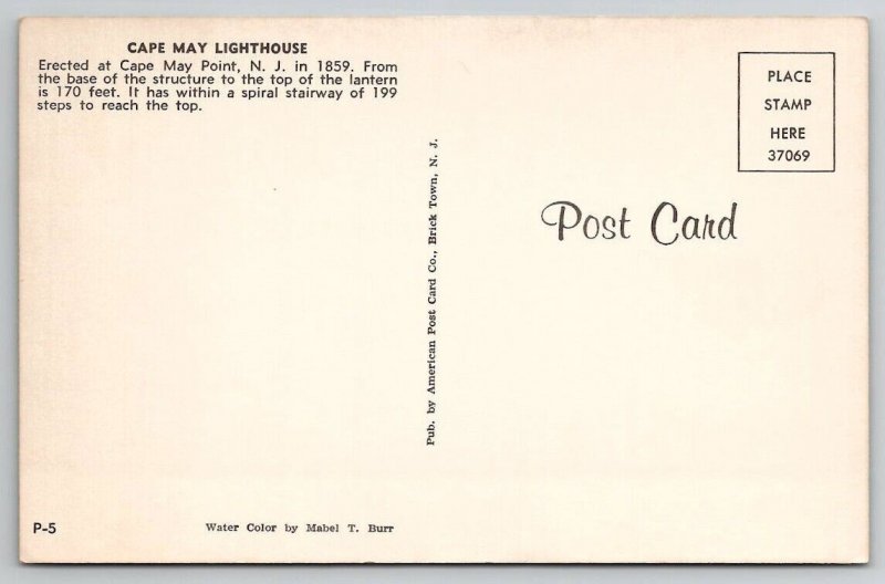 Cape May Lighthouse NJ Darling Art by Mabel T Burr Postcard J28