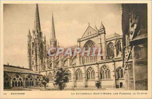 Old Postcard Bayonne La Cathedrale Sainte Marie Le Cloitre The Arrows