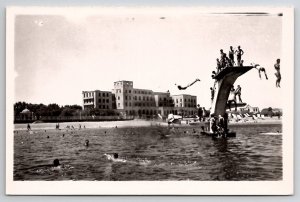RPPC Greece Swimming Diving In The Ocean At Rhodes Hotel Des Roses  Postcard M30