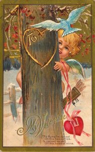 c.'12, Beautiful  My Valentine, Cupid,  Embossed, Old Postcard