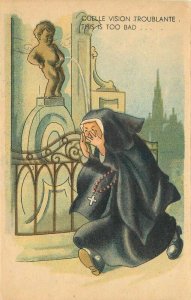 Belgium Bruges Peeing Statue Sobbing Nun Comic Humor Artist Postcard 22-2829