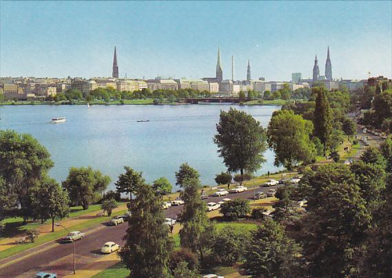 Germany Hamburg Outer Alster Lake And City Skyline