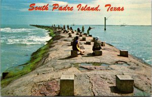 Vtg 1960s South Padre Island Fishing Jetty Gulf Coast Texas TX Postcard