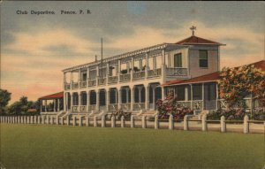 PUERTO RICO Club Deportivo Old Linen Postcard